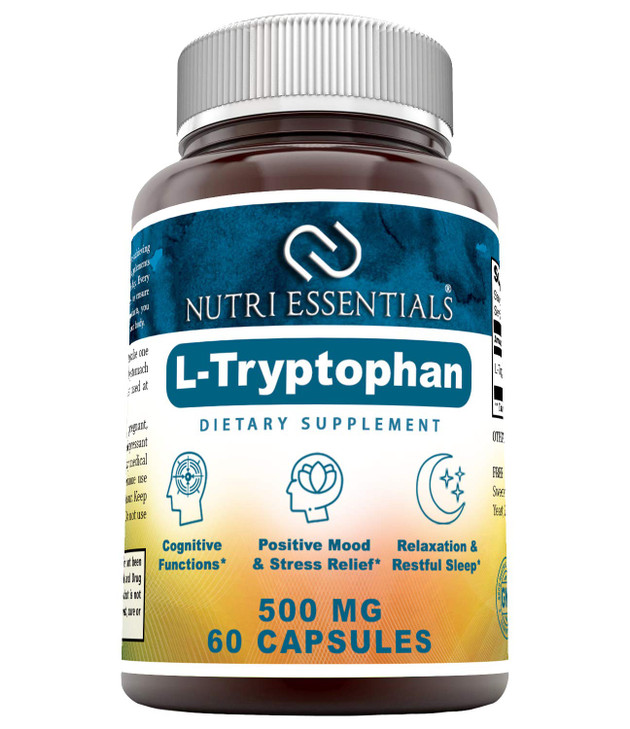 Nutri Essentials L-Tryptophan Dietary Supplement 500 mg 60 Capsules (Non-GMO)