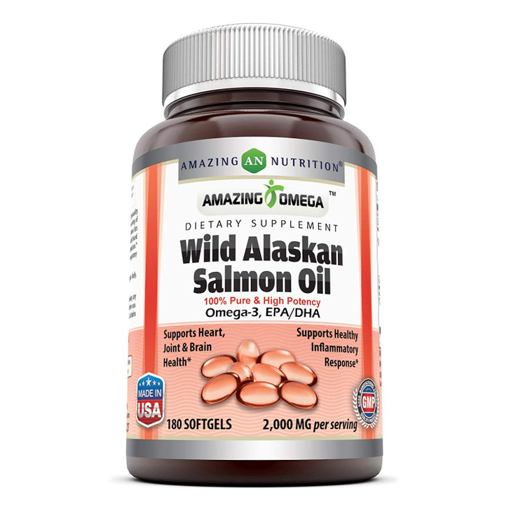 Amazing Omega Wild Alaskan Salmon Oil 2000mg Per Serving Softgels Supplement