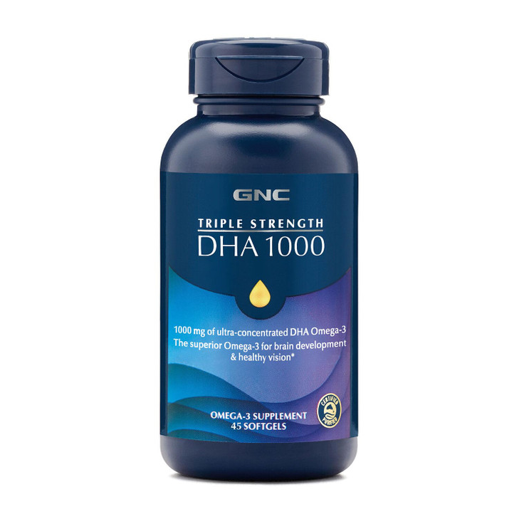 GNC Triple Strength DHA 1000 Omega 3 Supplement, 1000mg DHA, Supports Brain