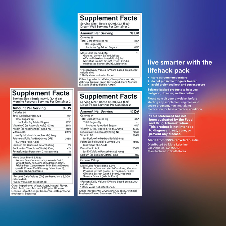 More Labs Lifehack Pack, Assorted Smart Drink Shots, Morning Recovery, Liquid