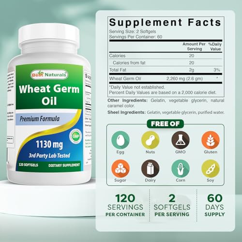 Best Naturals Wheat Germ Oil 1130 mg 120 Softgels (Pack of 3)