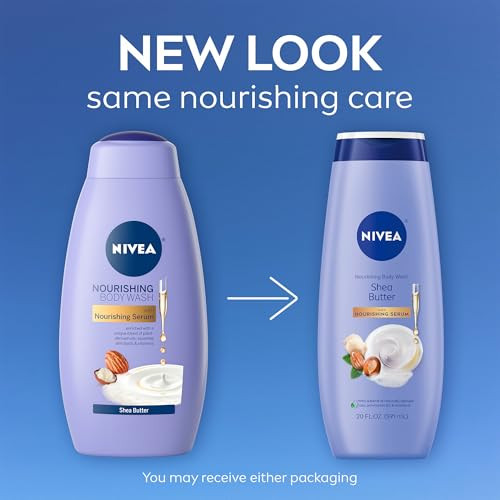 NIVEA Nourishing Shea Butter Body Wash with Nourishing Serum, Moisturizing Body Wash for Women, Enriched Provitamin B5 and Vitamin E, 20 Fl Oz Bottle