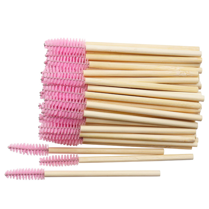 MyAoKuE-UP 100 Pack Bamboo Handle Mascara Wands Disposable Eyelash Brushes Lash Extension Tool, Pink
