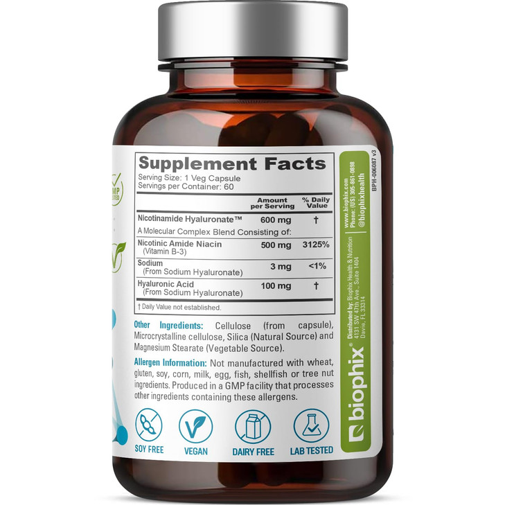 Nicotinamide Hyaluronate 600 mg 60 Vcaps - Natural Flush-Free