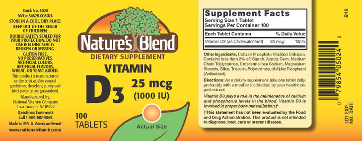 NAT B VIT D3 TB 1000IU 100 by Nature's Blend