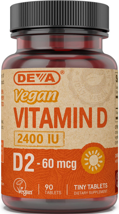 DEVA Vegan Vitamin D2 60 mcg 2400 IU, Ergocalciferol Supplement with No Animal
