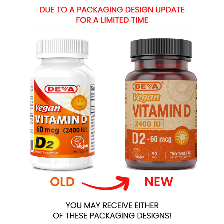 DEVA Vegan Vitamin D2 60 mcg 2400 IU, Ergocalciferol Supplement with No Animal