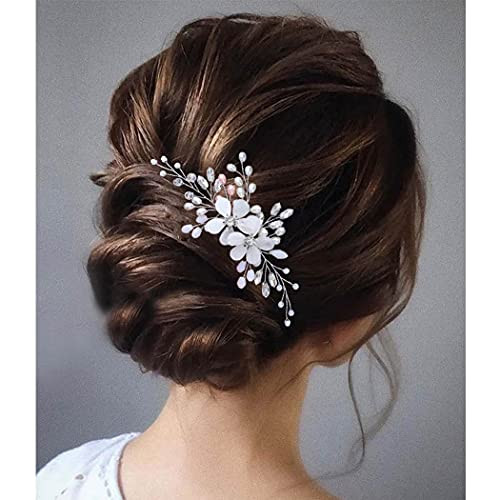 GORAIS Silver Opal Pearl Crystal Rhinestone Wedding Hair Comb Bridal Hair Piece Headpiece for Women and Girls