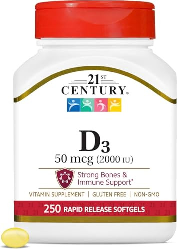 21st Century D3 2000 IU Softgels, 250 Count