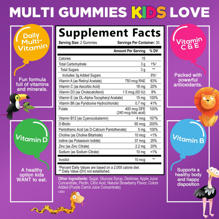 Multivitamin for Kids - Complete Daily Children's Multi Vitamin Gummies with Vitamin D, B Vitamins, Zinc & More - Energy, Memory Focus & Immune Healt