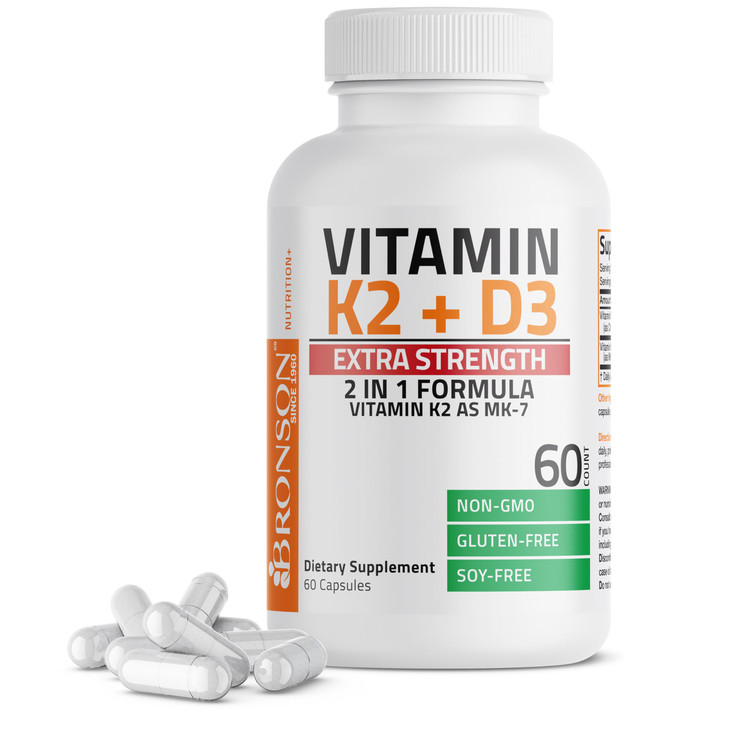 Bronson Vitamin K2 (MK7) with D3 Extra Strength Supplement Bone Health Non-GMO
