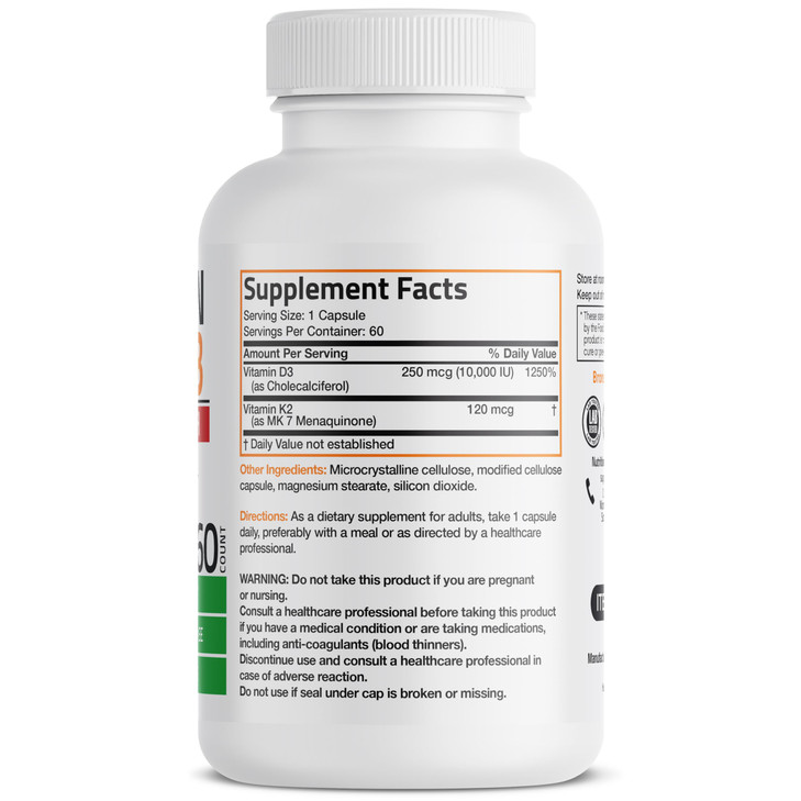 Bronson Vitamin K2 (MK7) with D3 Extra Strength Supplement Bone Health Non-GMO