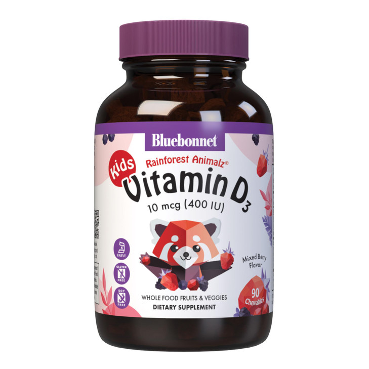 Bluebonnet Nutrition Rainforest Animalz Vitamin D3 400 IU Chewable Tablet, Soy
