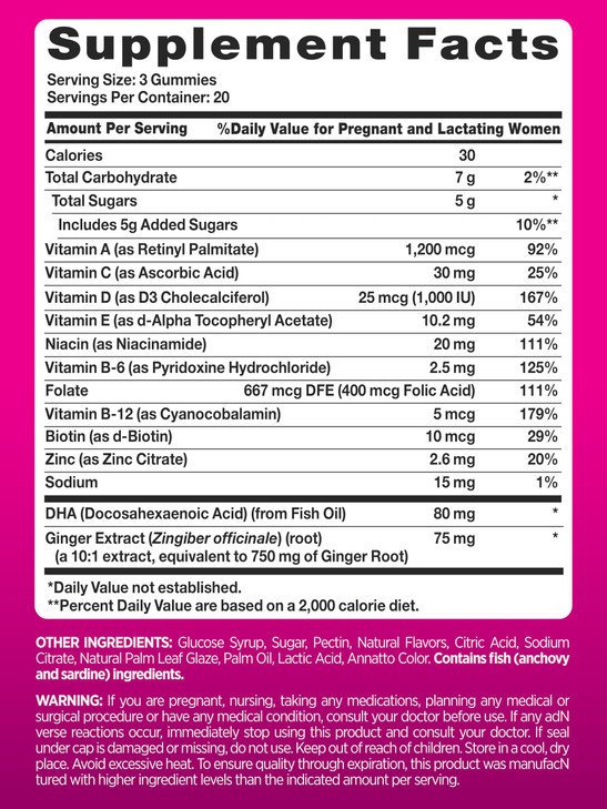 PINK Prenatal Vitamins - 60 Gummies with DHA and Folic Acid