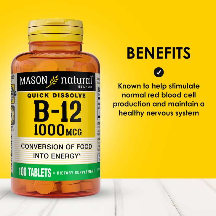 MASON NATURAL Vitamin B12, 1000 mcg Quick Dissolve Tablets, Fast Absorption B