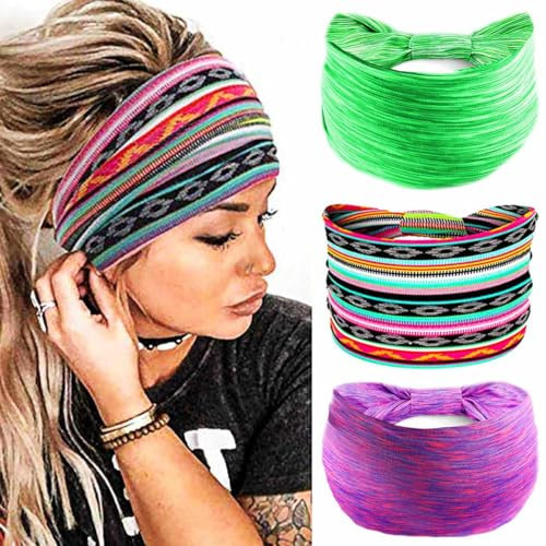 YBSHIN Wide Boho Headbands African Hippie Headband Non Slip Motorcycle Bandanas Hair Accessories for Women