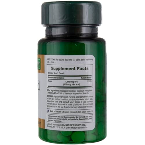 Nature's Bounty Folic Acid, 800 mcg Tablets, 250 ct