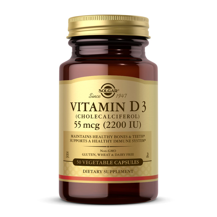 Solgar Vitamin D3 (Cholecalciferol) 55 mcg (2200 IU), 50 Vegetable Capsules