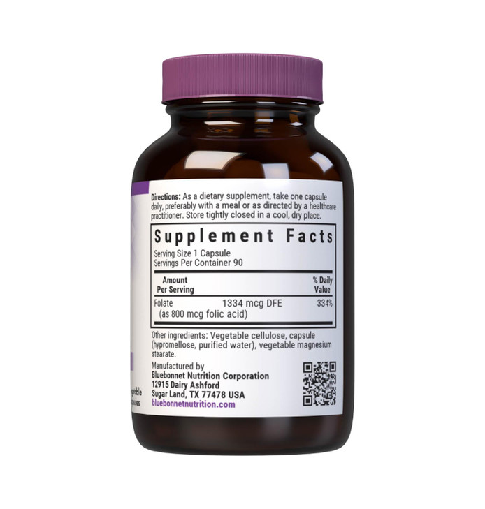 Bluebonnet Nutrition Folic Acid 800mcg, Healthy Neurological Development*