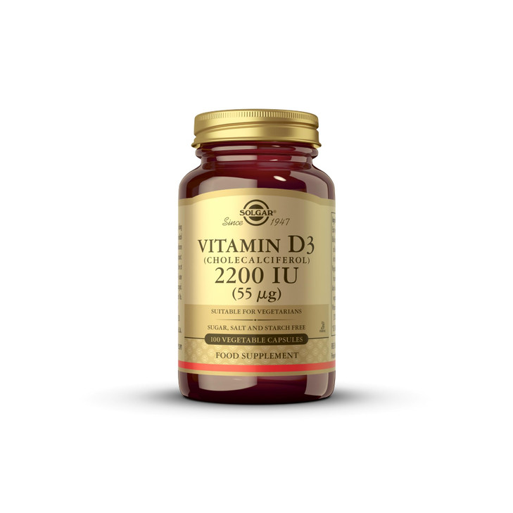 Solgar Vitamin D3 (Cholecalciferol) 55 mcg (2200 IU), 100 Vegetable Capsules