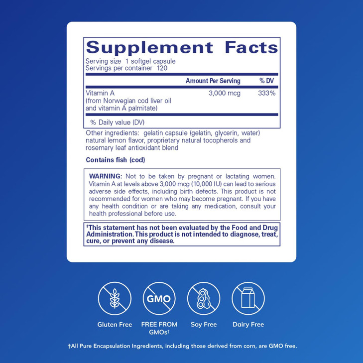 Pure Encapsulations Vitamin A - 3,000 mcg - from Cod Liver Oil