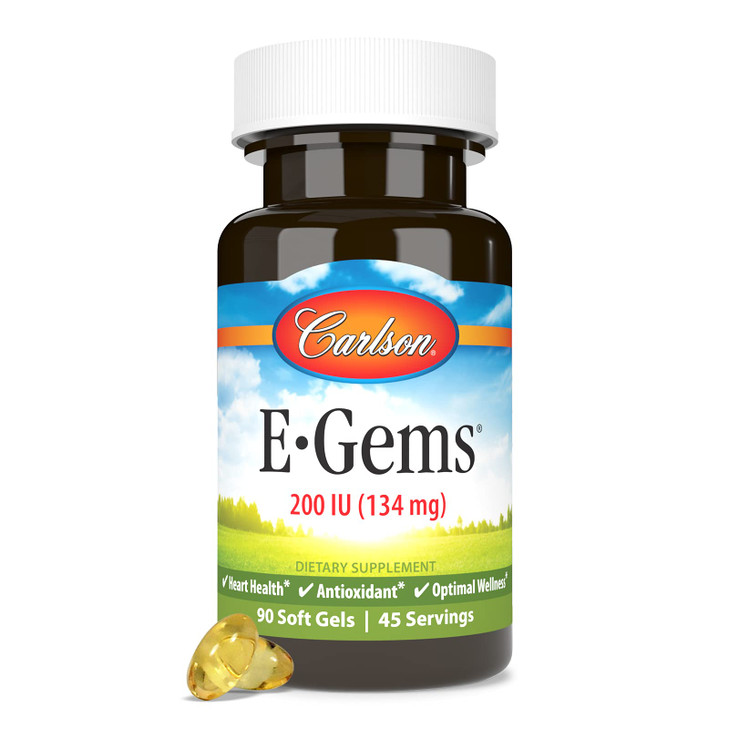 Carlson E-Gems 200 IU (134 mg), Natural-Source Vitamin E, Optimal Wellness, 90
