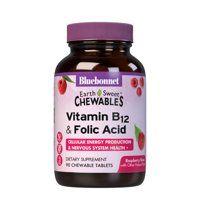 Bluebonnet Nutrition Earth Sweet Vitamin B12 & Folic Acid Chewable Tablets