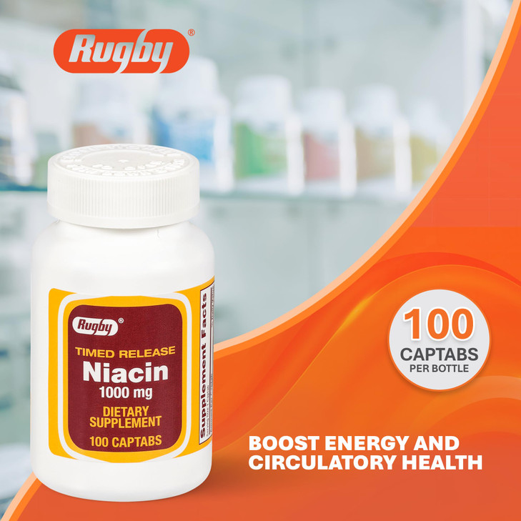 Rugby Timed-Release Niacin 1000mg Dietary Supplement for Adults for Energy