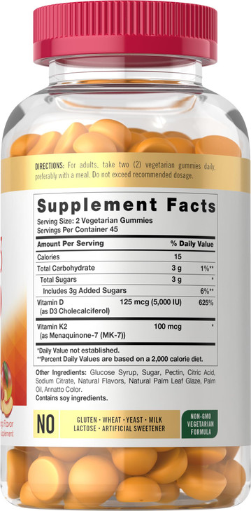 Carlyle Vitamin D3 K2 Gummies - 90 Count - 5,000 IU of D3 + 100 mcg MK7