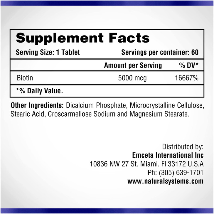 Biotin 60 Tablets 5000 mcg by Natural Systems