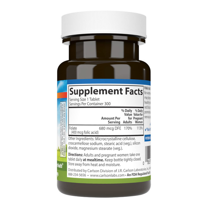 Carlson - Folic Acid, 400 mcg, Provides Important