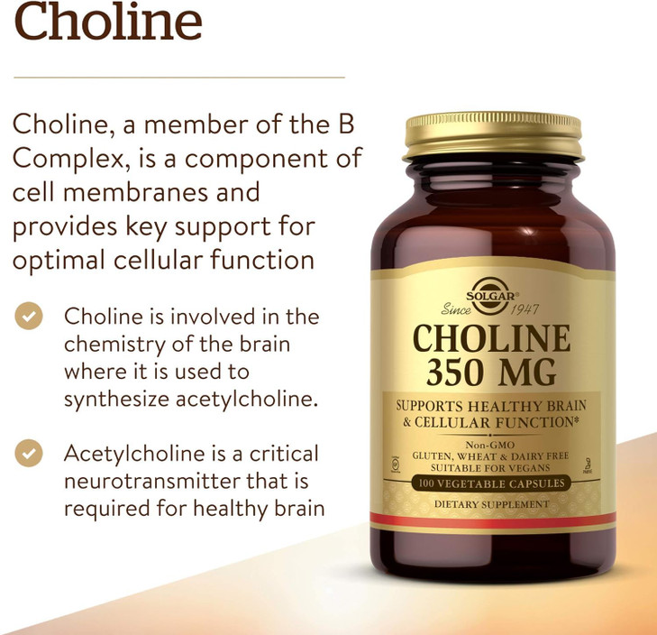Solgar Choline 350 mg, 100 Vegetable Capsules