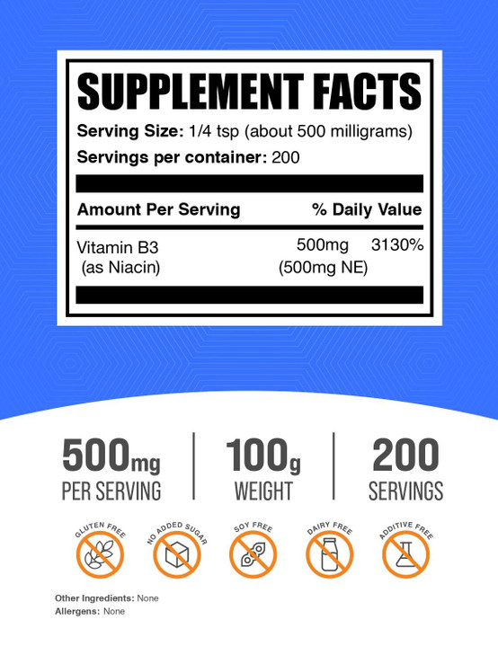 BulkSupplements.com Niacin Powder - Vitamin B3 Supplement, Niacin Flush