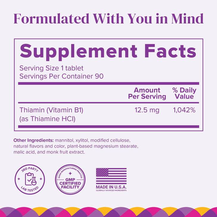 BariMelts Vitamin B1, 90 Fast-Dissolving Tablets (3-Month Supply), Sugar-Free