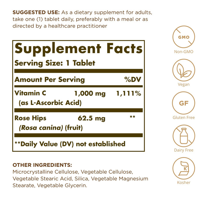 Solgar Vitamin C 1000 mg with Rose Hips - 100 Tablets