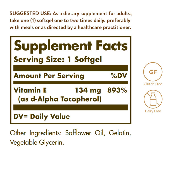 Solgar Vitamin E 200 IU Alpha, 100 Softgels