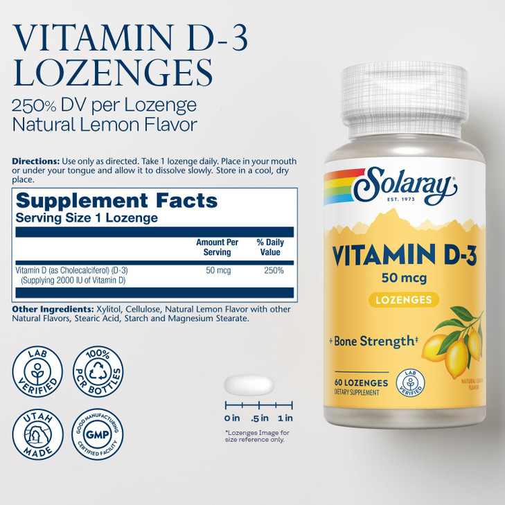 SOLARAY Vitamin D3 Lozenges 50mcg - 2000IU D3 Vitamin
