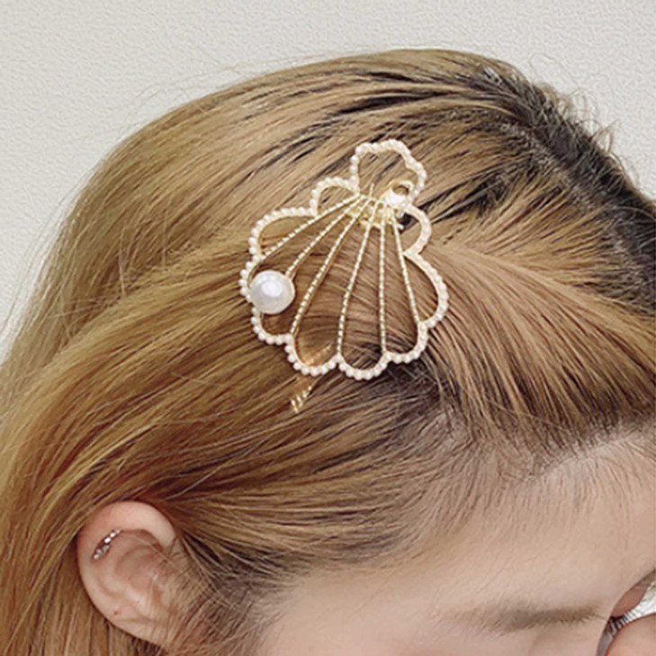 Zeshimb Boho Shell Hair Clip Vintage Pearl Cowry Hairclips Conch Pearl Hair Pin Barrette Beach Shell Decorative Hair Accessories for Women and Girls