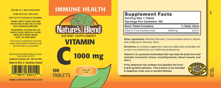 Nature's Blend Vitamin C 1000 mg 100 Tablets