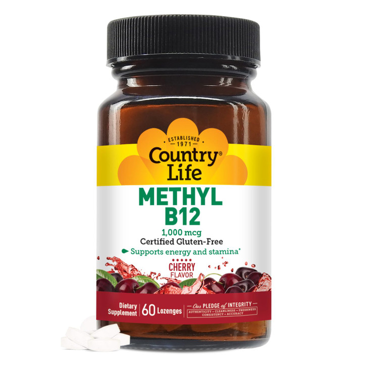 Country Life Methyl B12, Supports Energy & Stamina, 1000mcg, 60 Lozenges