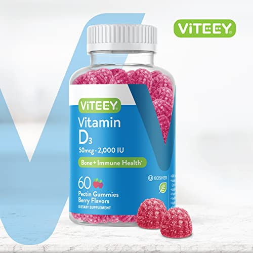 Viteey Vitamin D3 Gummies for Adults & Teens - 2,000 IU, 50mcg, Regular Strength