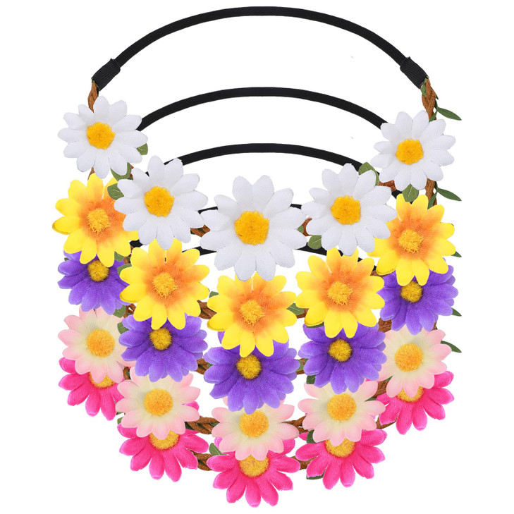 WLLHYF 5PCS Daisy Flower Hippie Floral Headband Fashion Floral Crown Fairy Headpiece Hawaiian Hair Flowers for Summer Decoration Accessories Festival