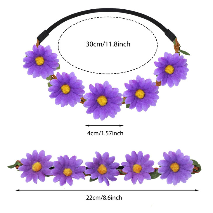 WLLHYF 5PCS Daisy Flower Hippie Floral Headband Fashion Floral Crown Fairy Headpiece Hawaiian Hair Flowers for Summer Decoration Accessories Festival