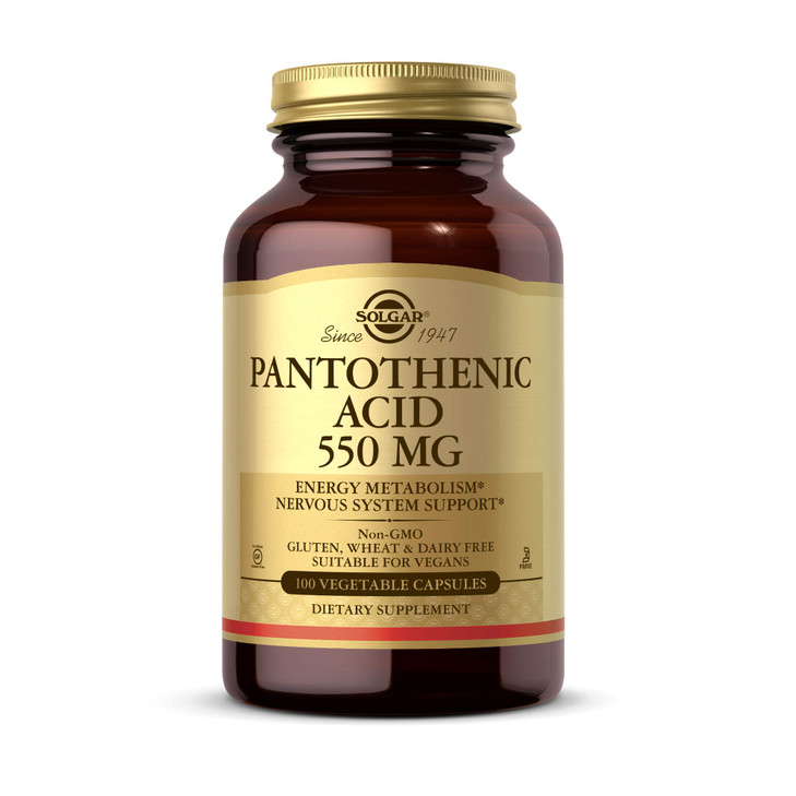 Solgar Pantothenic Acid 550 mg Vegetable Capsules Vitamin B5 Energy Metabolism