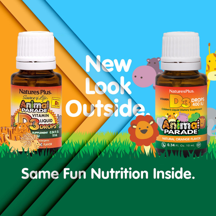 NaturesPlus Animal Parade Liquid Vitamin D3 Drops for Children - 400 IU, 10 mL