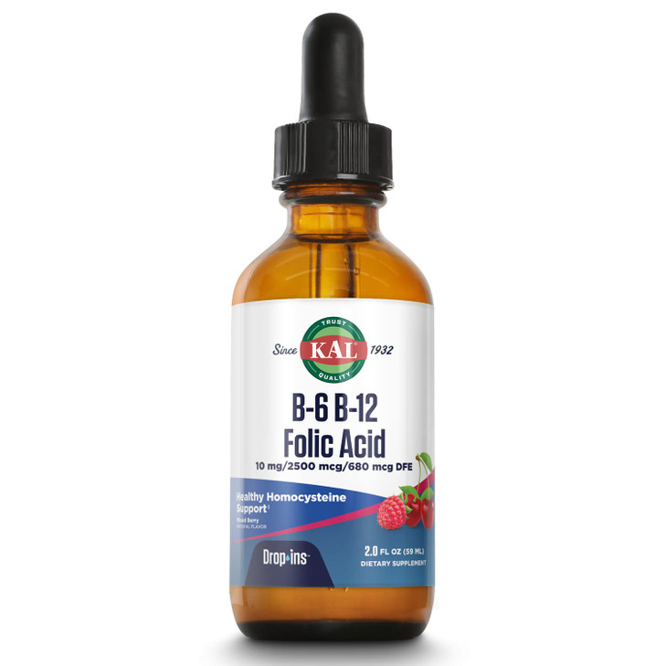 KAL Vitamin B-6 B-12 Folic Acid DropIns, Liquid Vitamin B Supplement Drops