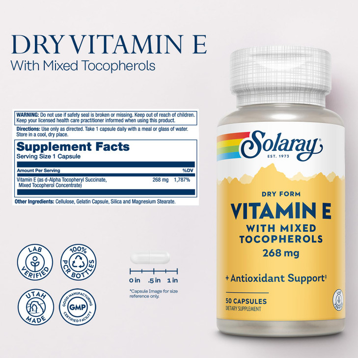 SOLARAY Vitamin E 400 IU (268mg), Dry Form with Mixed Tocopherols Vitamin E