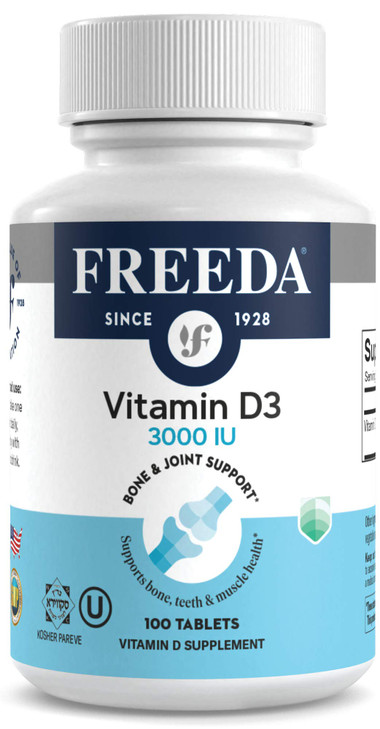 FREEDA Vitamin D3-3000 IU - Pure High Potency Kosher Supplement Tablets