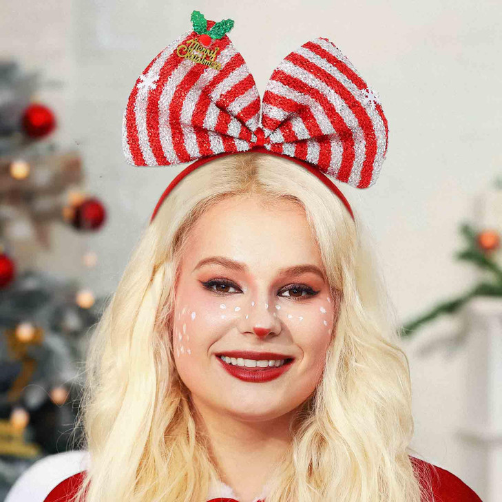 Olbye Red Bow Headband Snowflake Big Hair Bows Shiny Bowknot Hairband with Bows Festival Holiday Hair Hoop Christmas Hair Accessories for Women Girls
