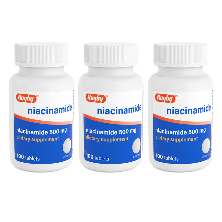 Rugby Niacinamide 500 mg Tablets, Gluten-Free Dietary Supplement for Adults